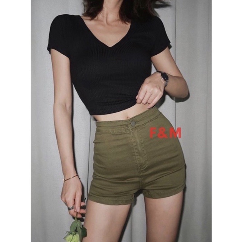CROPTEE CROPTOP KAOS CROP LEHER V (FE.53) SPANDEK BAJU WANITA PREMIUM V NECK