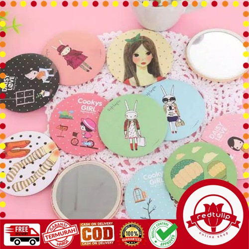 Cermin Kaca Bulat Kecil Dandan Rias Motif Kartun Lucu Murah Make Up Kosmetik