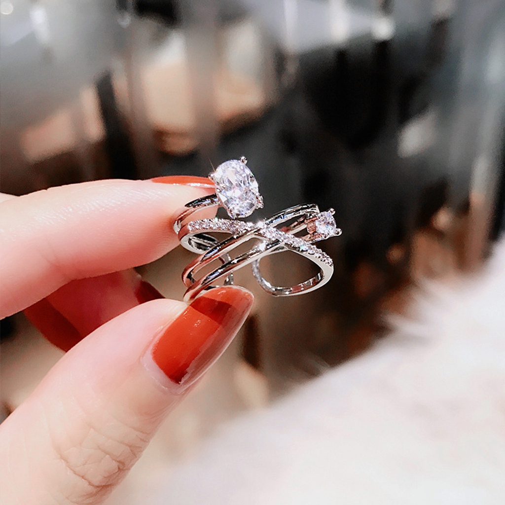 Hu Hu Hu Hu Hu Alat Bantu Pasang Kacamata♡ Cincin Multilayer Adjustable Bahan Metal Aksen Berlian Imitasi Untuk Wanita