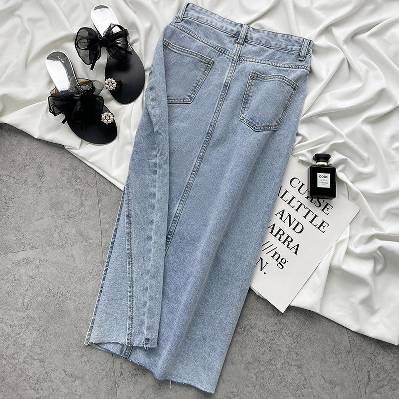 CEWEK_ID rok jeans 7 8 wanita rok belah samping/rok korean style panjang rok high waist cewek seksi kekinian 2023 ootd