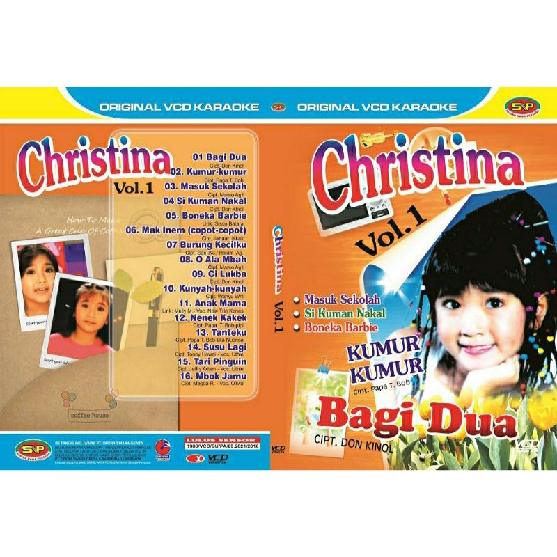 Kaset lagu anak original vcd karaoke Christina bagi dua vol.1