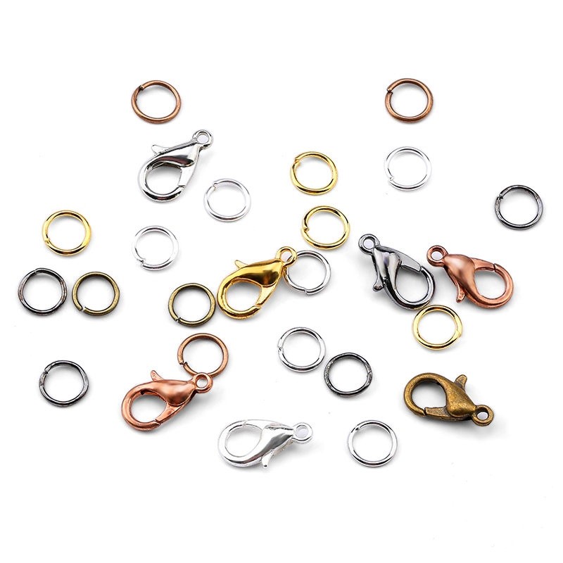 Satu Set Temuan Perhiasan 4 Mm/5 Mm/6 Mm/8 Mm/10 Mm Terbuka Langsung Cincin Split Cincin 6 Warna Lobster Gesper Kait Membuat Perhiasan Perlengkapan