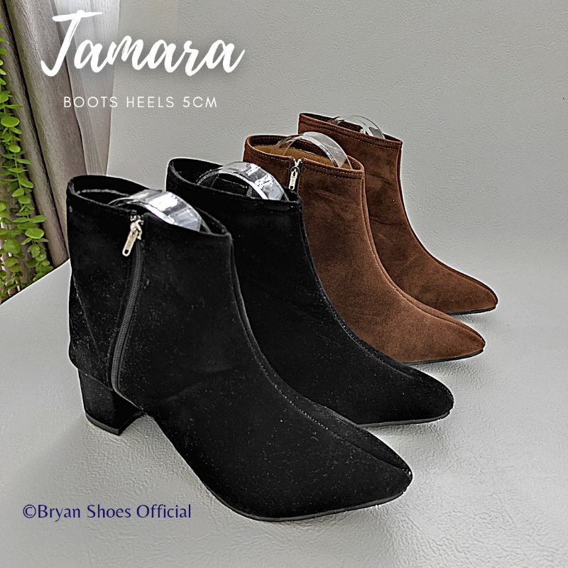 Bryan Tamara Boots Heels Suede Cutting Tinggi Hak Tahu 5cm Zipper 36-40 41-43 Jumbo Bigsize Oversize