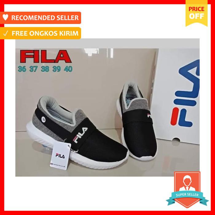 Hd Sepatu Wanita Slip On Warna Hita Abu Hitam, 36