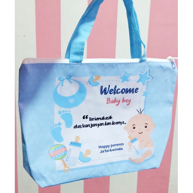 Custom Tas Souvenir Lahiran Bayi WELCOME BABY BOY GIRL Murah Cantik Terbaru