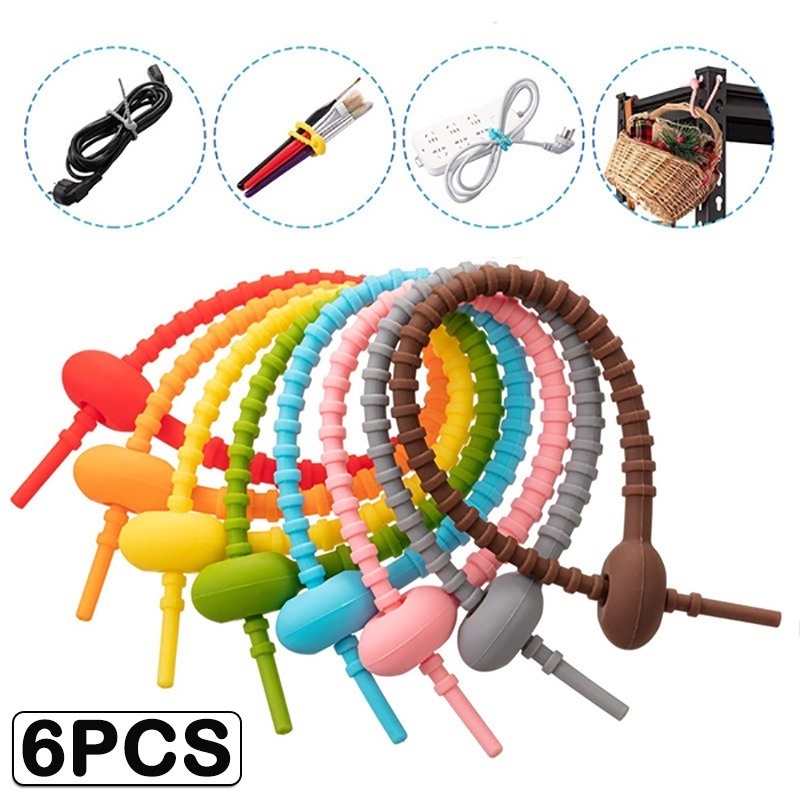 6 Pcs Tali Klip Kabel Multifungsi Bahan Silikon Dapat Digunakan Kembali Untuk Dapur