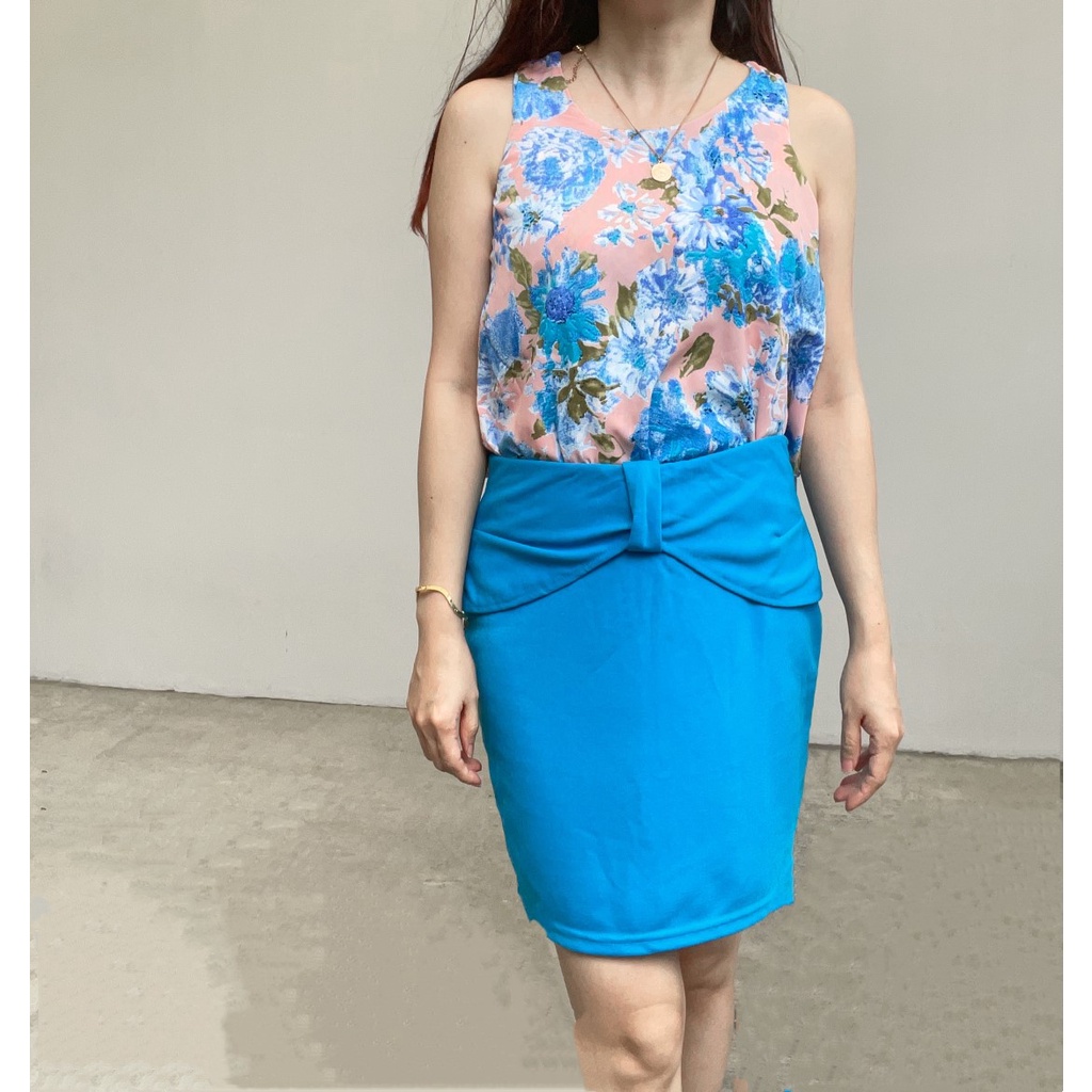 SL352 - Rok Sepan Blue Bodycon Slim Basic Scuba Casual Look