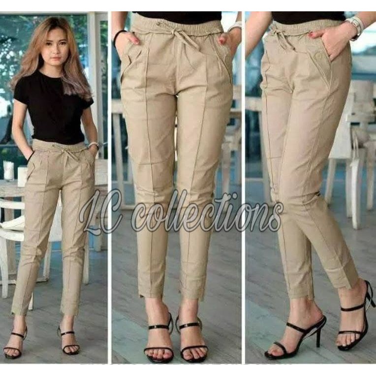 Celana Wanita Jumbo fort line katun twill _ CELANA KAREN _ BAGGY TWILL STRECT _ Shopee Indonesia