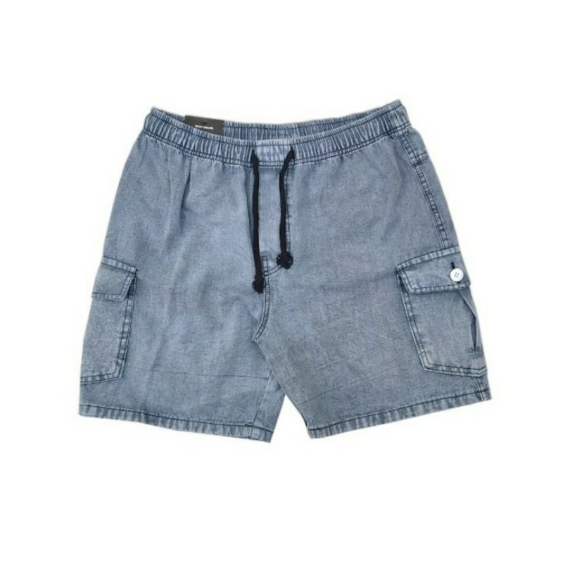 Boardshort Cargo Sandwash Jeans Laki laki Diatas Lutut Celana Pendek Sandwash Pria Warna Hitam Celana Kolor Jens Ukuran M L XL