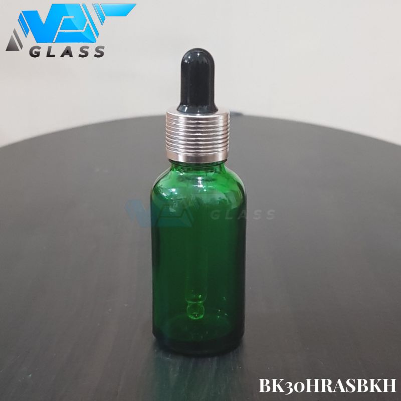 botol kaca pipet 30ml tebal hijau - ring almunium silver bergaris