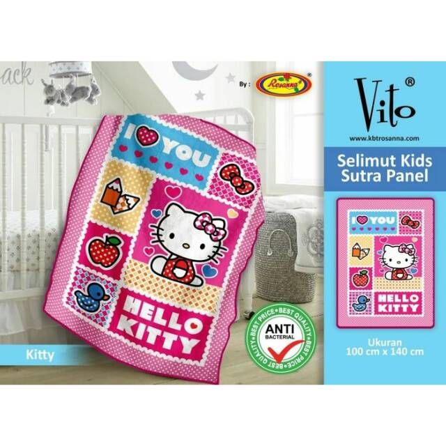 Selimut Hello Kitty Karakter Anak Ukuran 100x140 Merk Vito Kids Sutra Panel Bahan Polyester Halus