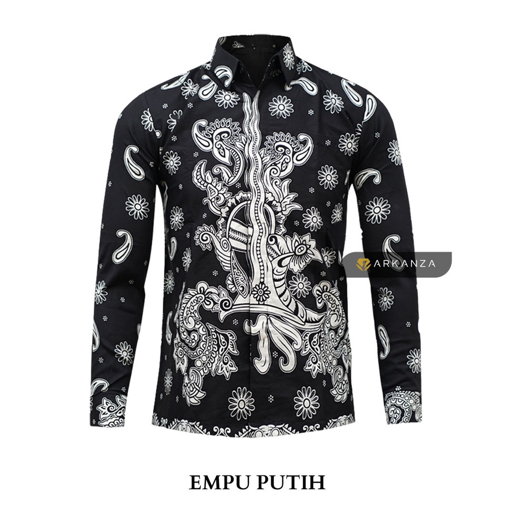 BATIK ARKANZA Motif EMPU PUTIH Hem Atasan Kemeja Baju Batik Pria Cowok Laki Laki Slimfit Full Lapis Furing Lengan Panjang Lengan Pendek Original