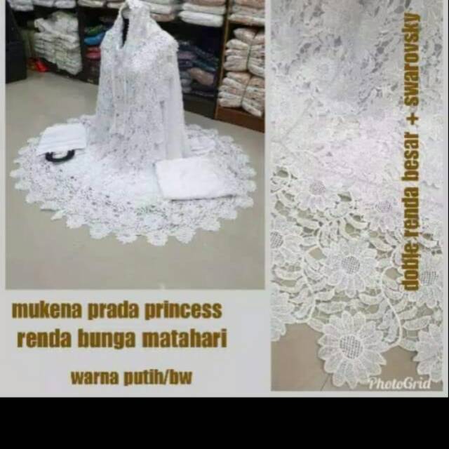 MUKENA DEWASA SUTRA RENDA BUNGA MATAHARI PUTIH
