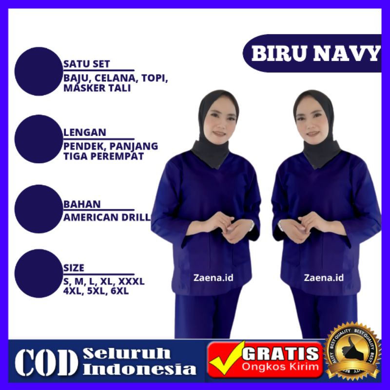 [BIRU NAVY] Baju Ok Petugas Medis | Baju Dinas Perawat | Baju Jaga Medis | Scrub Dokter | APD