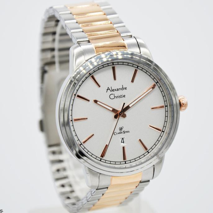 Jam Tangan Pria Original Alexander Cristie AC8556 Silver Rose Gold