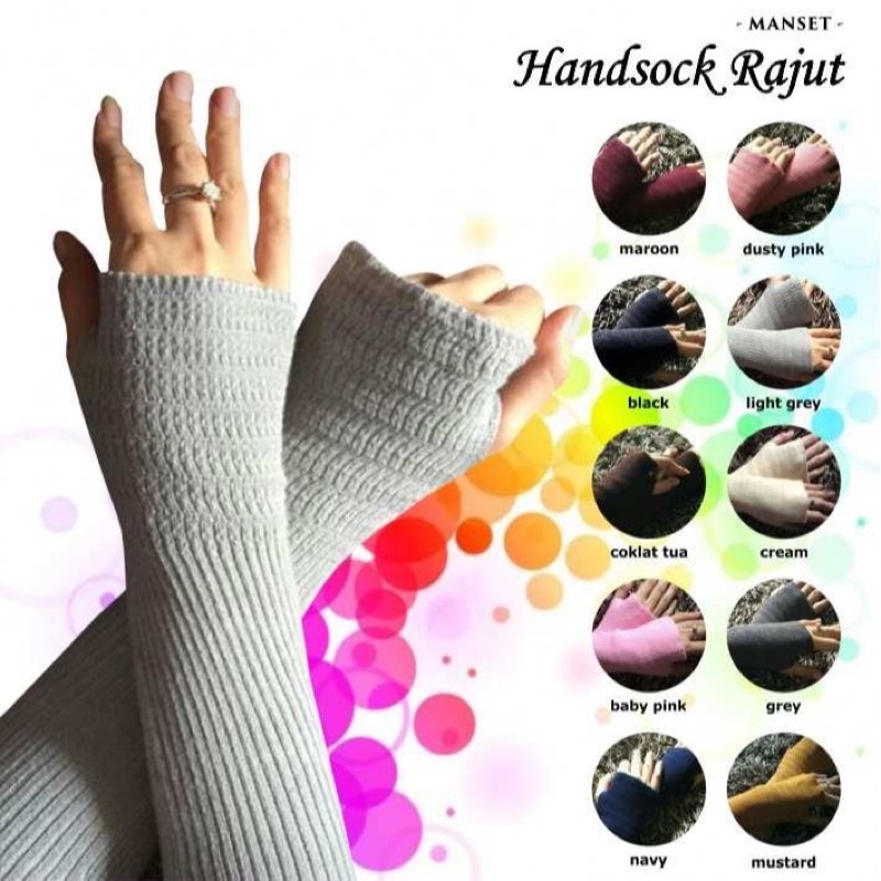 Handsock rajut / manset tangan45 cm rajut polos lubang jempol premium (hansdsock keyla)