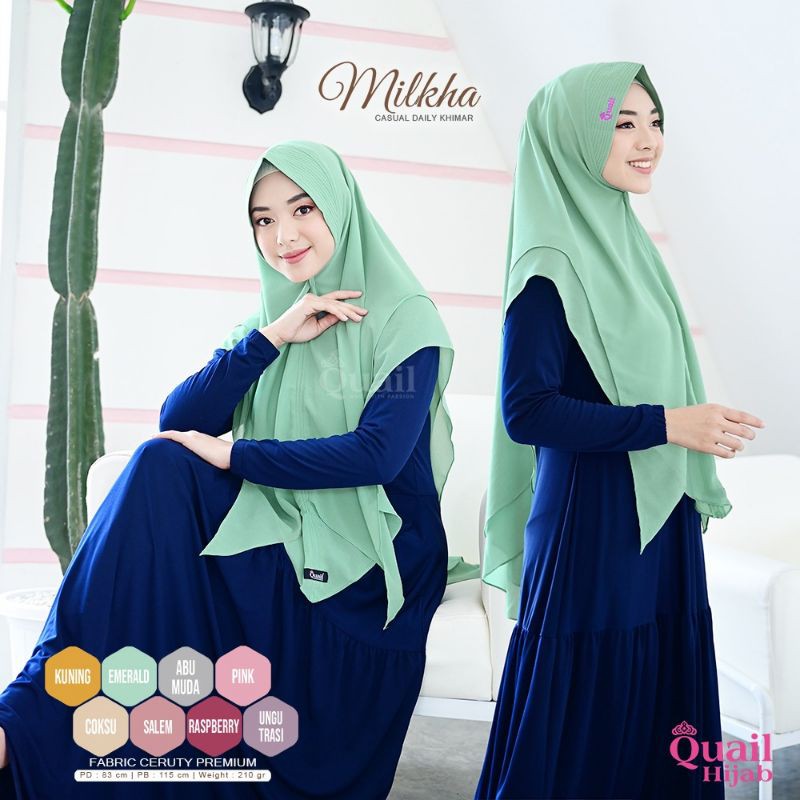 MILKHA ORIGINAL QUAIL HIJAB | Khimar Quail | Khimar Ceruty Quail | Khimar Emerald | Jilbab Emerald