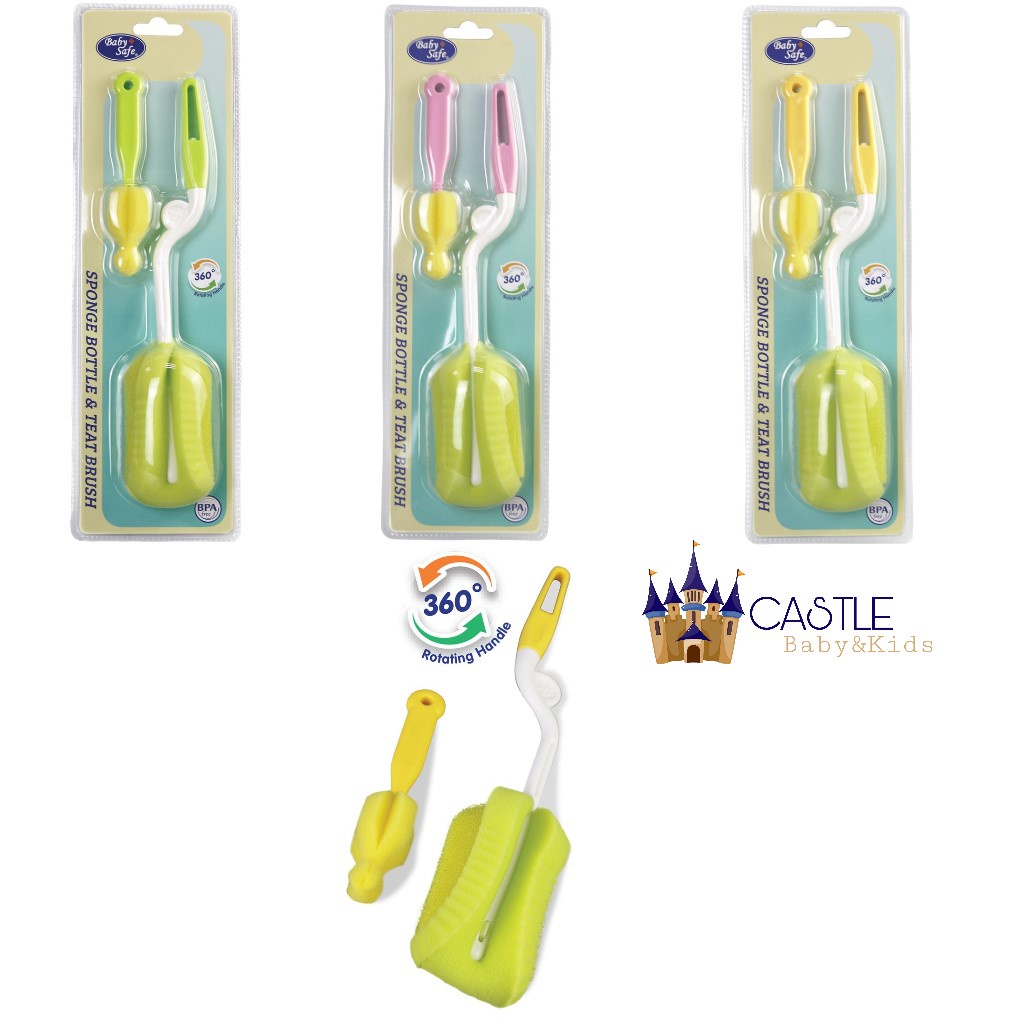 Castle - Baby Safe Sponge Bottle And Teat Brush BS368 Sikat Botol - Pembersih Botol Susu