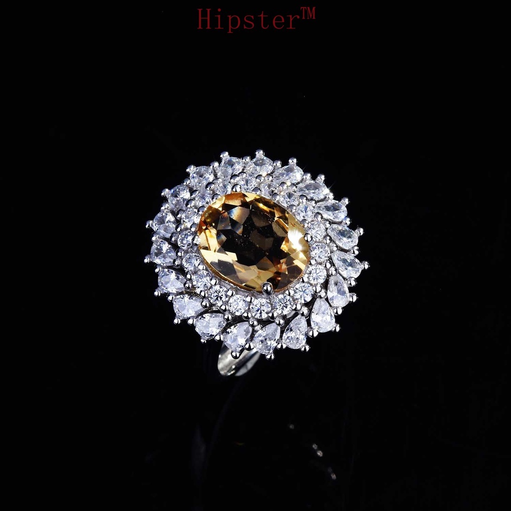 New S925 Silver Inlaid Natural Topaz Ring Luxury Opening