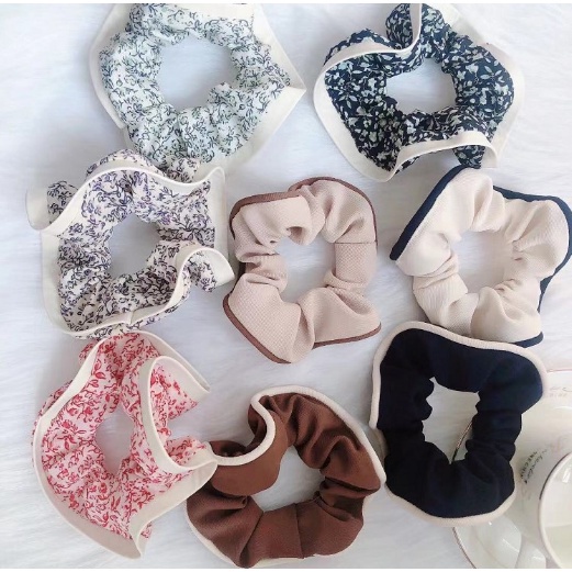 Ikat Rambut Scrunchie Korea Perempuan Motif Bunga Aksesoris kunciran Rambut Elastis Kualitas high quality AK103