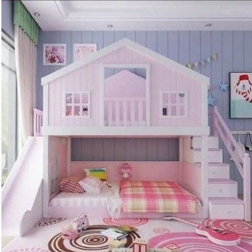 Tempat Tidur Tingkat Anak Perosotan Motif Rumah