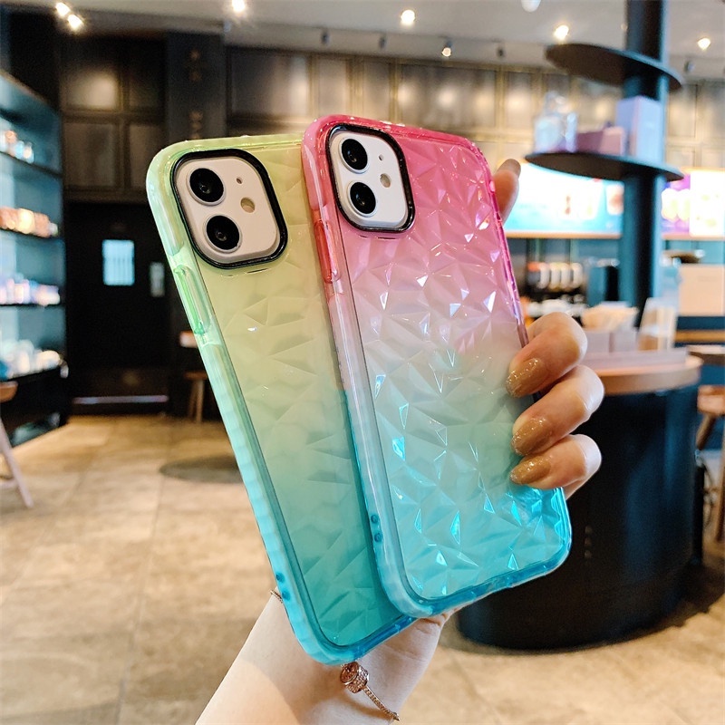 Soft Case Silikon Motif Kristal Berlian Warna Gradasi Untuk IPhone 11 12 13 Pro 7 8 Plus X XR XS MAX