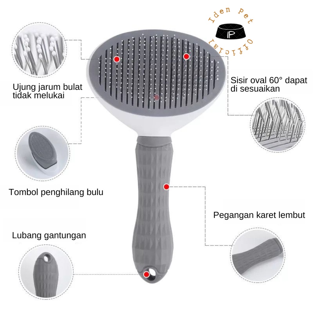 Sisir Grooming Bulu Hewan Anjing Kucing Dengan Tombol Pembersih Otomatis Pet Hair Brush Dog Comb