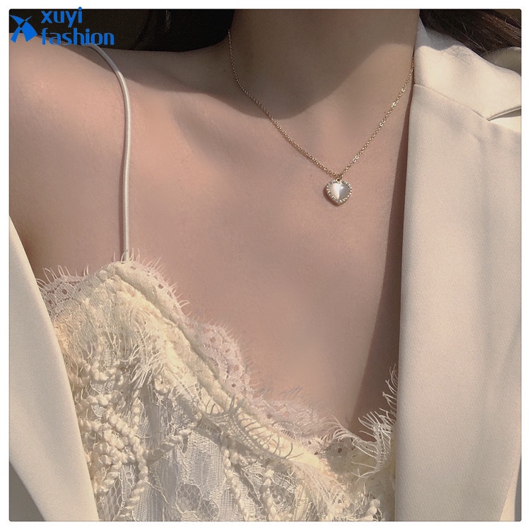 Fashion Korea Simple Gold Necklace Ladies Love Heart Crystal Chain Choker Women Jewelry Accessories