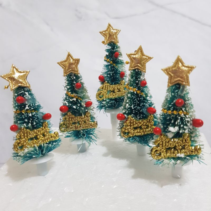 Tusukan Stick pohon natal Hiasan Kue cake Topper Christmas tree whreat