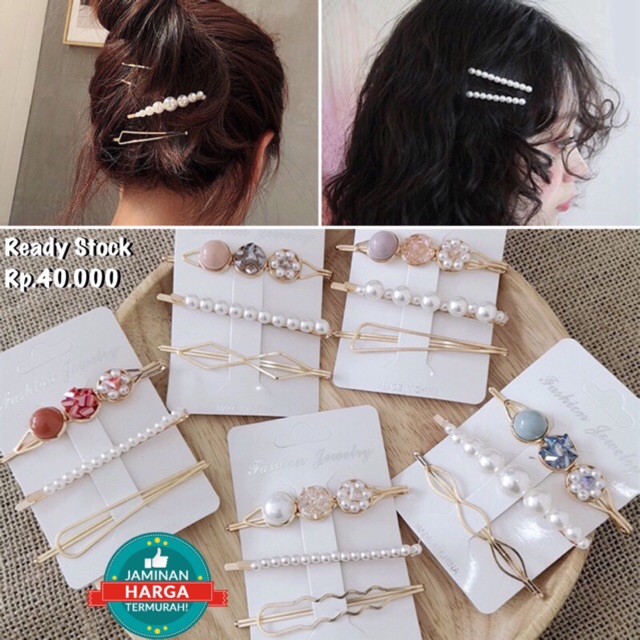 READY INDONESIA Pearl Hairclip hairpin jepit rambut mutiara import korea jepitan beads murah pink