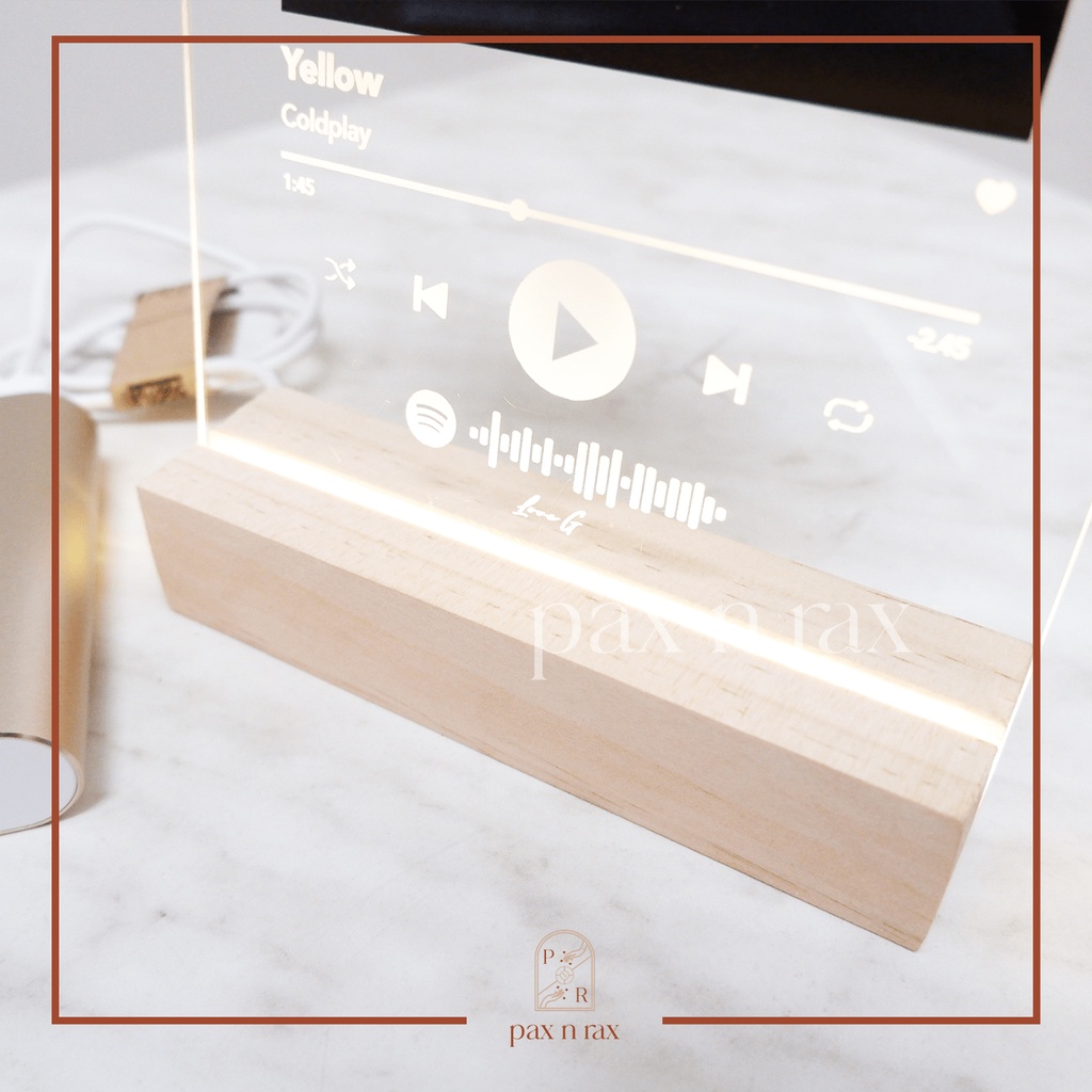 Akrilik Spotify Album Art Dengan Stand Kayu Lampu LED