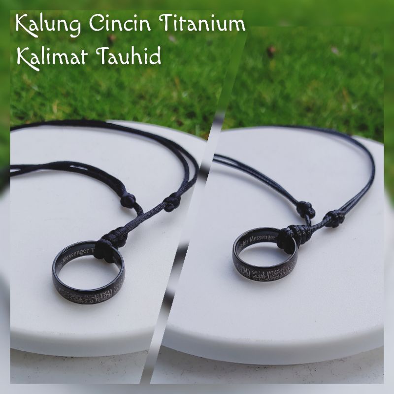 Kalung Cincin Titanium Kalimat Tauhid Hitam