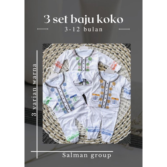 3 Set Baju Koko Bayi 3-12 Bulan Set Oblong Anak Motif Koko