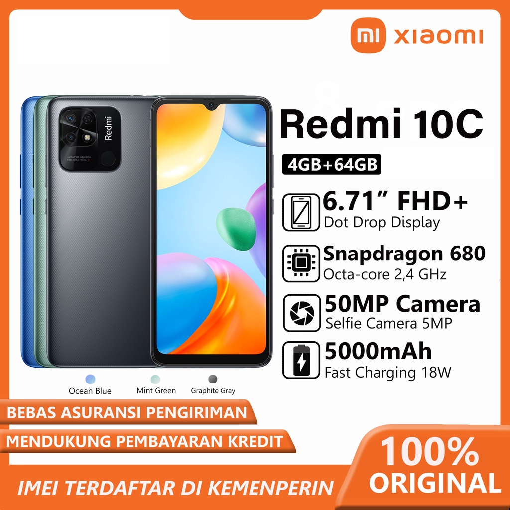 Xiaomi Redmi 10C 4/64GB - 4/128GB 2022 Garansi Resmi -murah