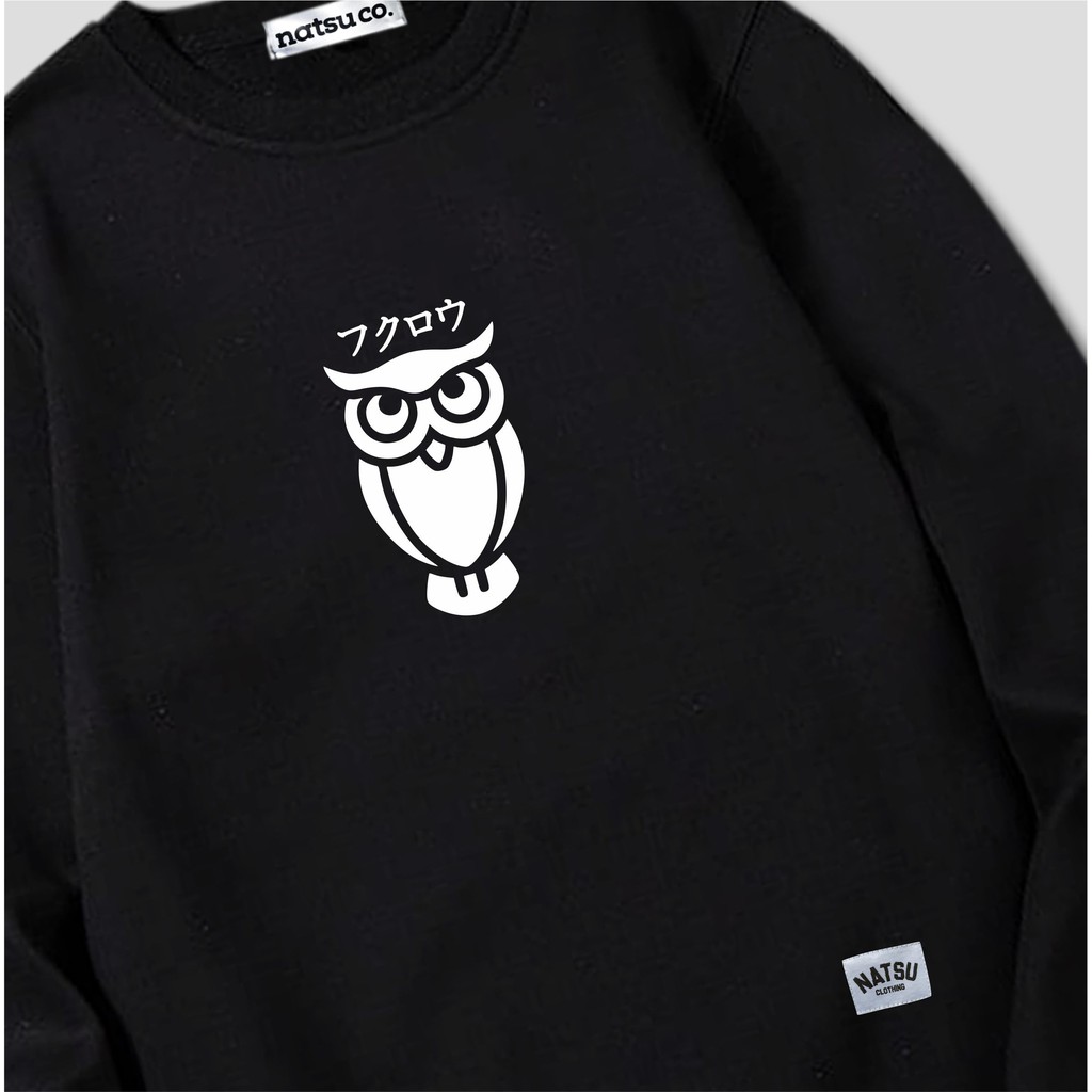 SWEATER CREWNECK PRIA OWL BLACK WHITE NATSU,CO / PANDAWA HOODIE