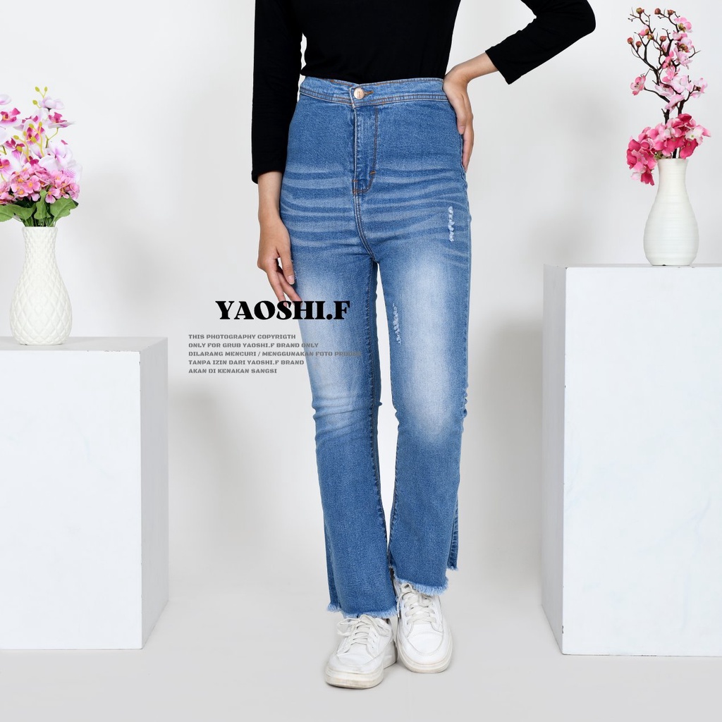 YAOSHI - Celana Jeans Highwaist Cutbray Hellen