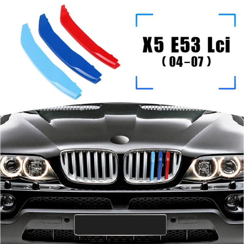 3pcs Strip trim Grill Depan Mobil Balap BMW X5 E53 99-07 E70 08-13 F15 14-18 G05 19-22 Bahan ABS