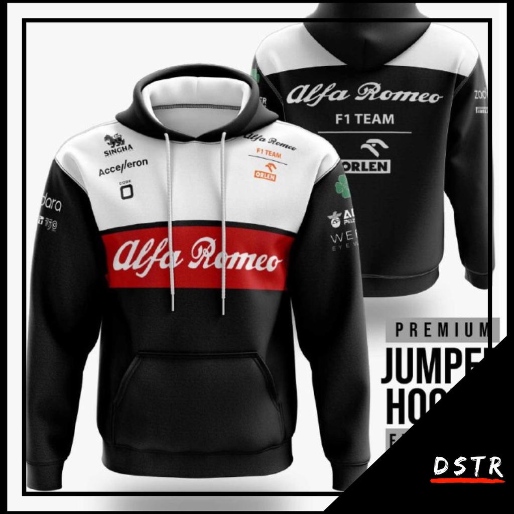 Jaket Hoodie F1 Formula One Team Alfa Romeo 2022 Hitam Fullprint