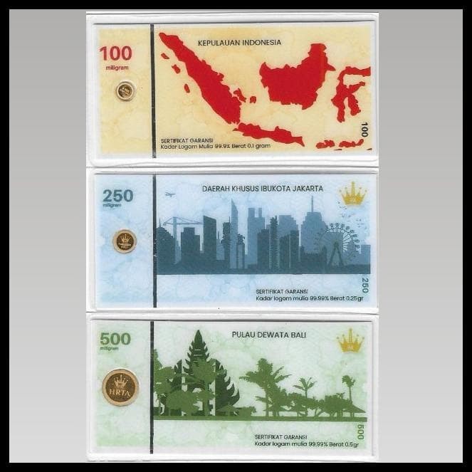 Paket LM Emas Murni 24K Hartadinata Masduit: 0.1 g, 0.25 g dan 0.5 g