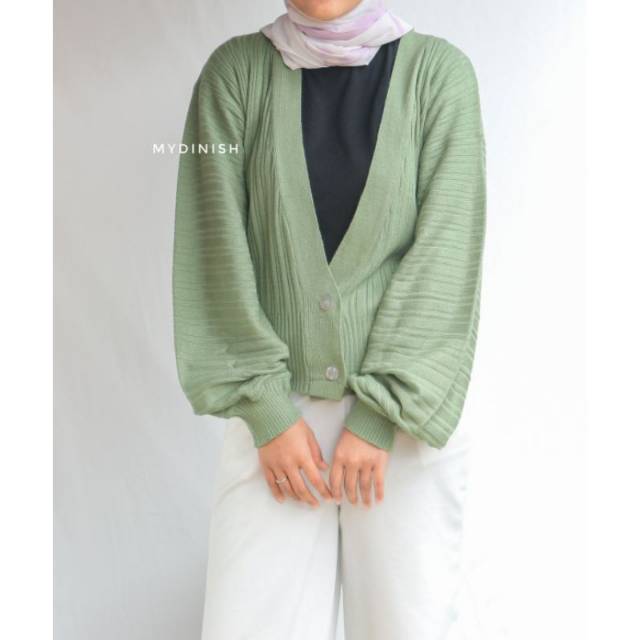 Syella puffy cardy - Kardigan Wanita Rajut Korean Style