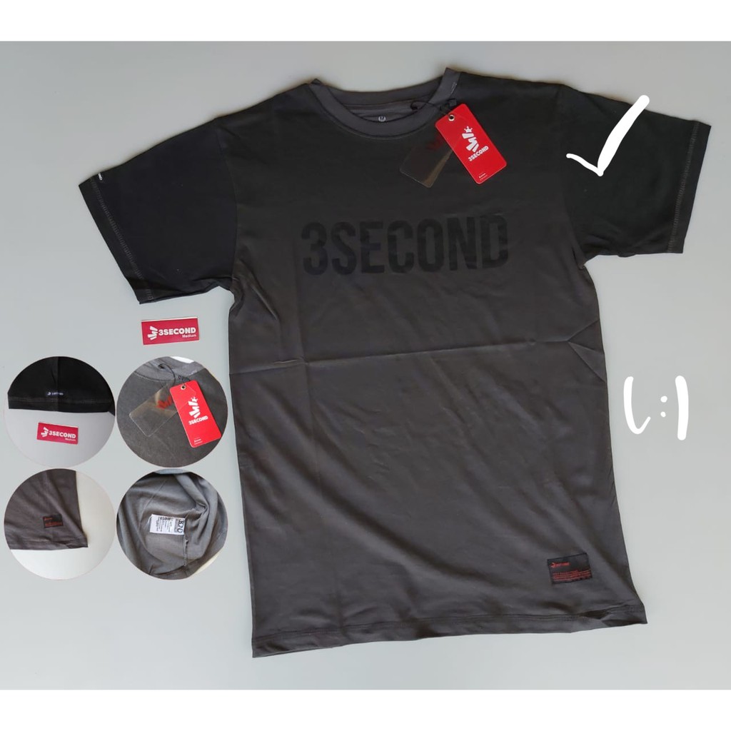 KAOS COWOK 3SECOND GRADASI ABU ABU PREMIUM 30S