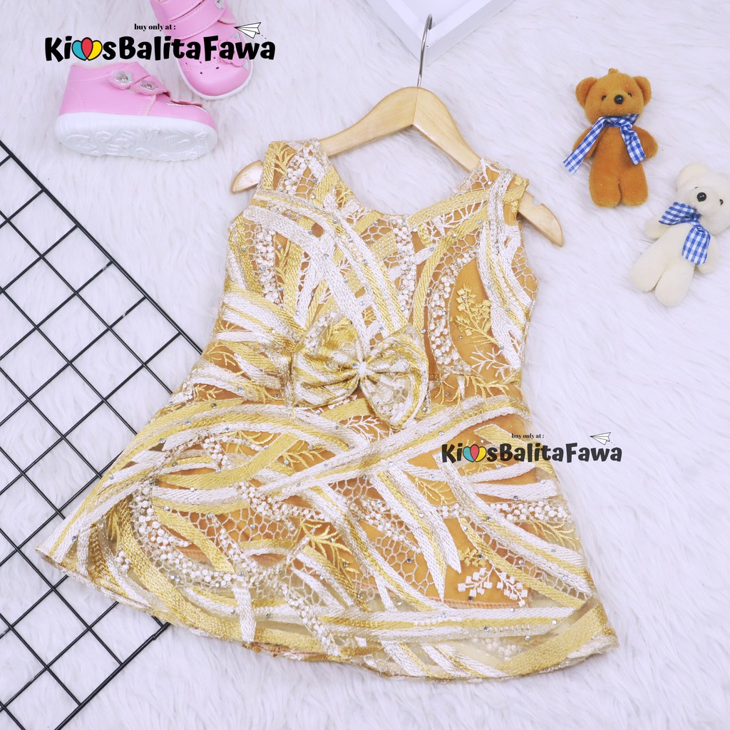 Dress Keira uk 6-12 Bulan/ Dres Kondangan Anak Perempuan Brukat Kensi Gaun Pesta Baju Baby Import