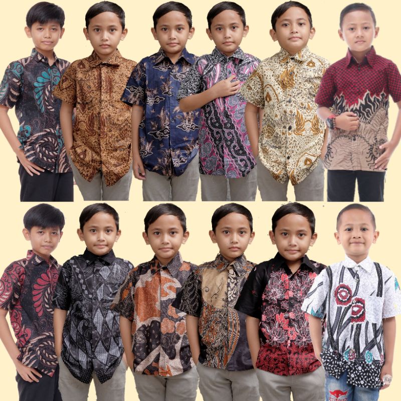 Usia 4-12 Tahun|KEMEJA BATIK ANAK|HEM ANAK LAKI LAKI LENGAN PENDEK MOTIF