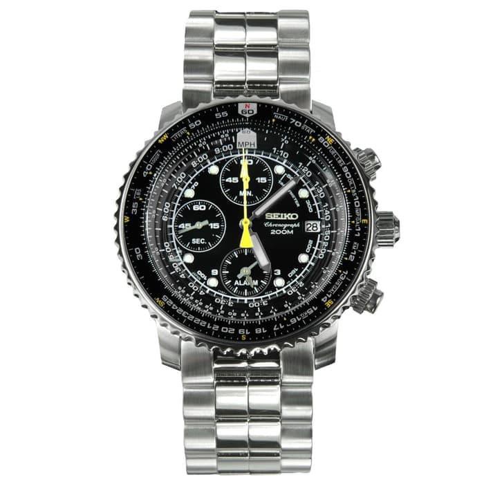 JAM TANGAN PRIA SEIKO SNA411P1 FLIGHT CHRONOGRAPH STAINLESS STRAP SILVER BLACK