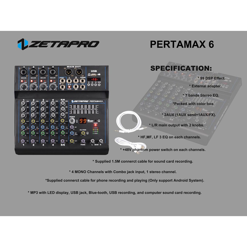 MIXER AUDIO ZETAPRO PERTAMAX6  PERTAMIXER AUDIO ZETAPRO PERTAMAX6  PERTAMAX 6 6 CHANNEL ORIGINAL BLU