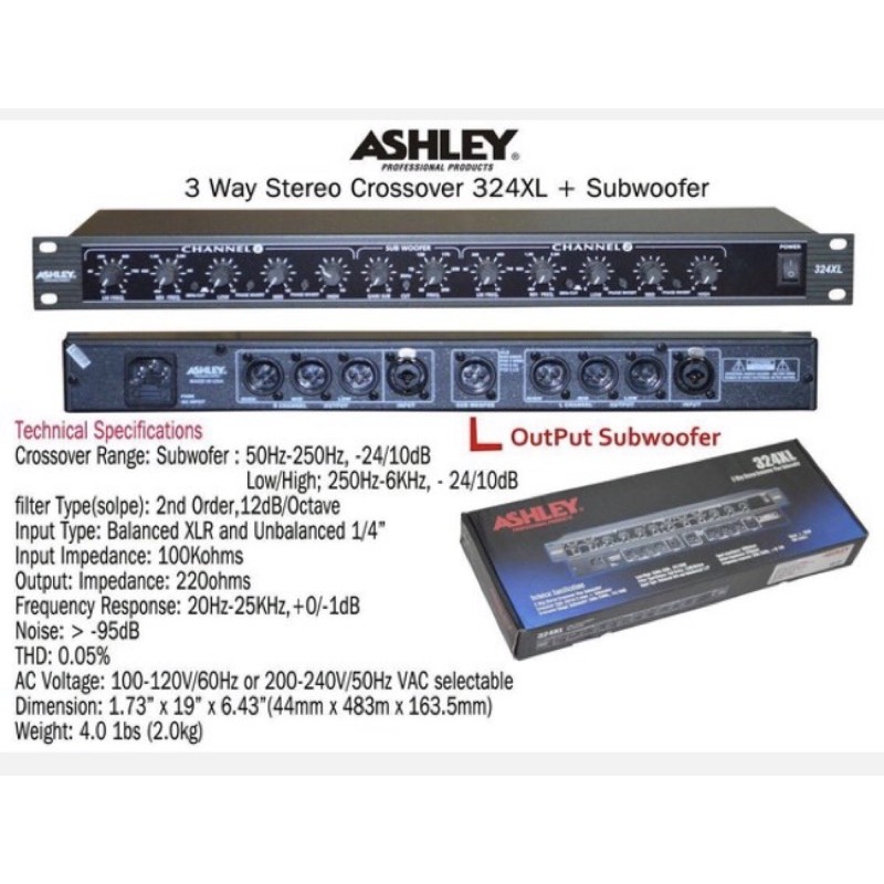 Crossover Ashley 324XL Original 3 way 1 output Subwoofer 324 XL professional Terbaik Berkualitas