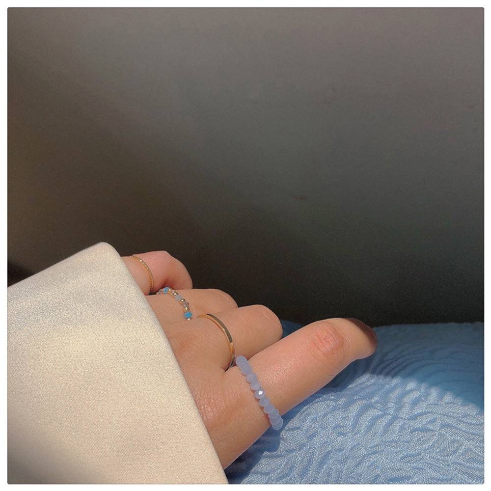 【COD Tangding】4pcs / set Cincin Manik-Manik Warna Biru Hijau Untuk Wanita