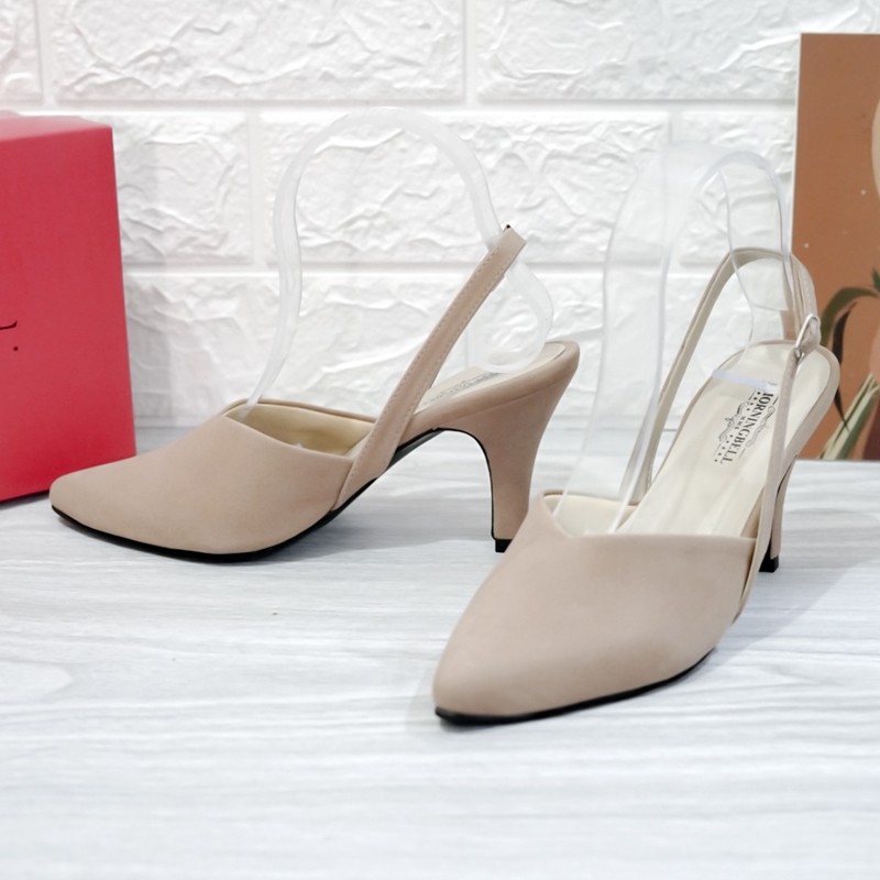 morningbell - sepatu wanita high heels slingback suede 7cm 021