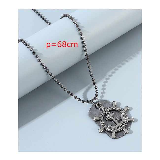 LRC Kalung Fashion Silver Rudder Geometric Bead Chain Alloy Mens Necklace Y64695