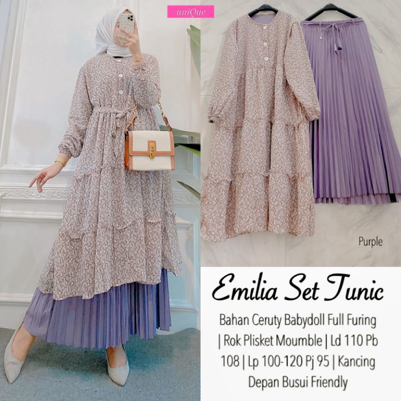 Emilia Set Tunik dan Rok Plisket by Unique